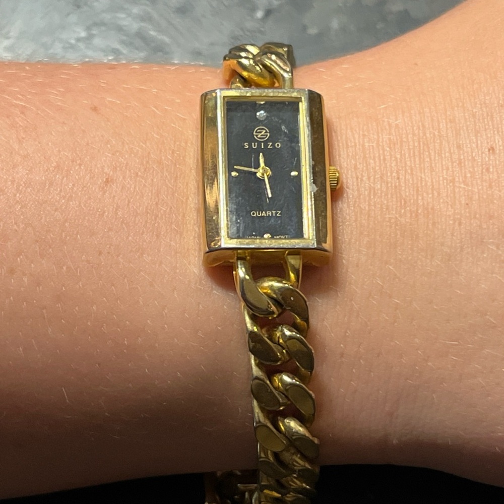 suizo quartz japan movt gold vintage pre loved metal bezel stainless steel